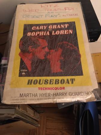 Cary Grant Sophia Loren "Houseboat" 14"x22" damaged poster 1