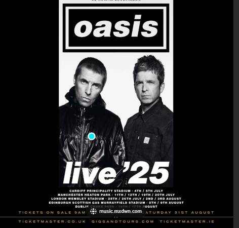 1 Oasis Ticket for Sale - way under face value 1
