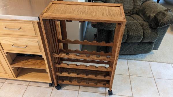 Solid Oak Rolling Wine Rack/Kitchen/Bar Cart 1