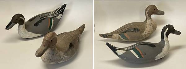 VINTAGE PAINTED CANVAS PINTAIL DRAKE DUCK DECOYS WITH GLASS EYES 1