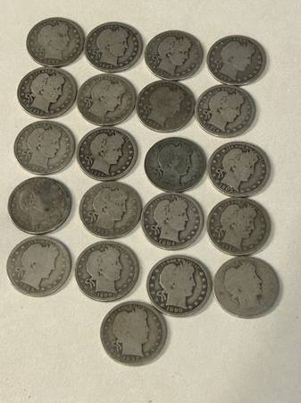 Old silver Barber halves (9) and quarters (21) for one money 1