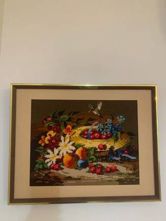 Vintage sunset needlepoint framed art 1