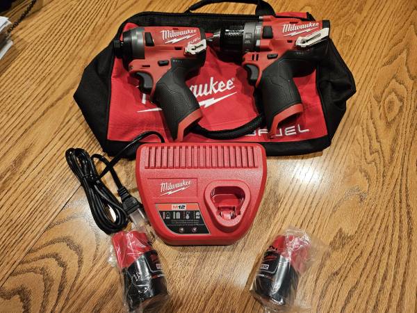 Milwaukee m12 Fuel Drill and Impact Driver with batteries 1