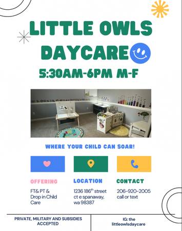 Childcare available (Spanaway wa)63869711529091120