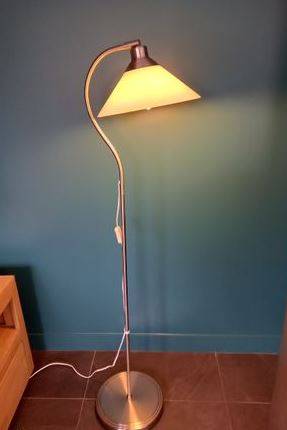 Krosby Right-Angle Brushed Steel Floor Lamp (Tempered Glass Shade) 1