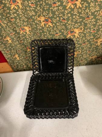 4 Black glass Plates With Lacy Edges 1