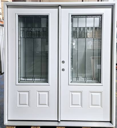 New 72" 3/4 Deco Glass RH Inswing Fiberglass Exterior French Doors 1
