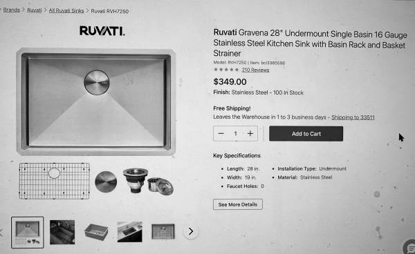 Ruvati 28" undermount sink 1