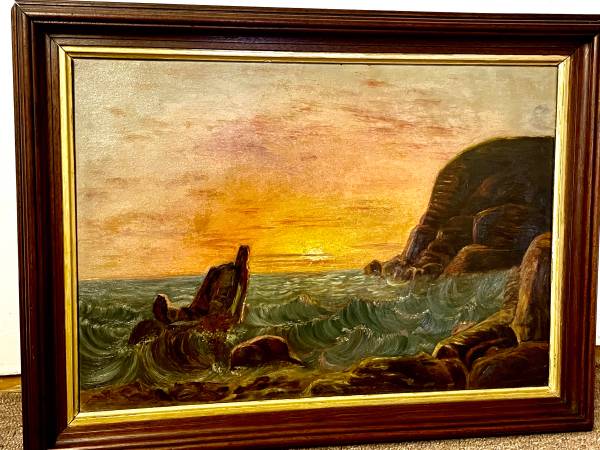 Antique Rocky Seascape Oil Painting: Oregon Coast? 1