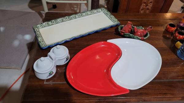 2 Salt & Pepper shakers & dishes 1