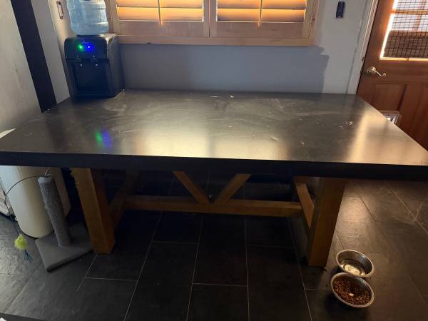 Queen bed and dining table with chairs and bench 1