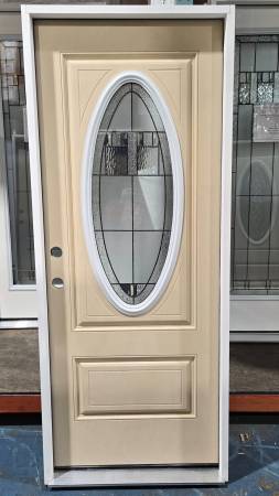 New 32" Oval Deco Glass RH Inswing Fiberglass Exterior Entry Door 1