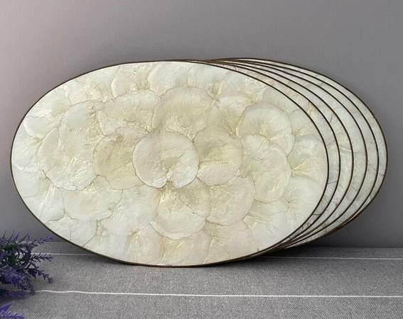 Set of 6 Vintage Oval oyster shell placemats 1