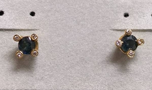 💎 SAPPHIRE & DIAMOND 14K YELLOW GOLD STUD EARRINGS 💎 1
