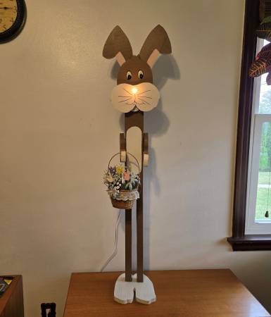 Handmade Rustic Large 4F Tall Wooden Easter Bunny Greeter Lighted Nose 1