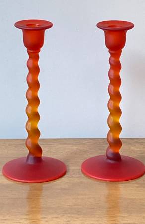 Vintage Tiffin Glass Amberina Satin Candle Holders with Twisted Stem 1