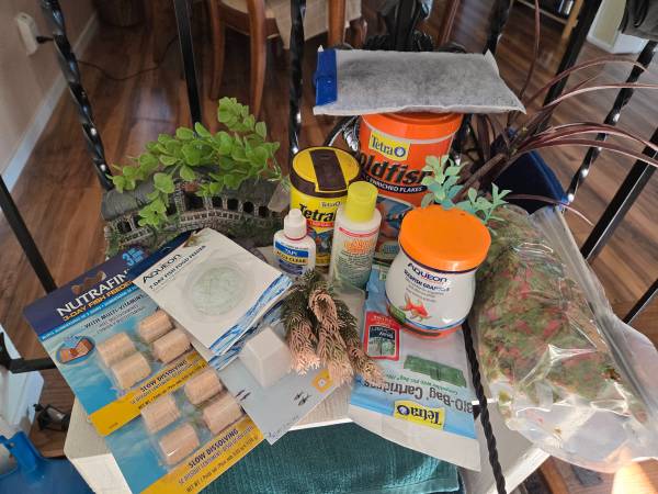 Goldfish flakes, vacation feeders and aquarium decor 1