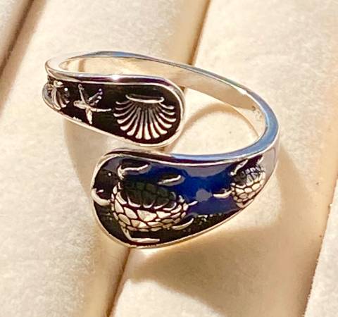 Sea Turtles Shells Starfish Sterling Silver Ring Adjustable Size 7 1
