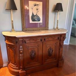 Antique Marble Top Sideboard Server Buffet Island Console 1