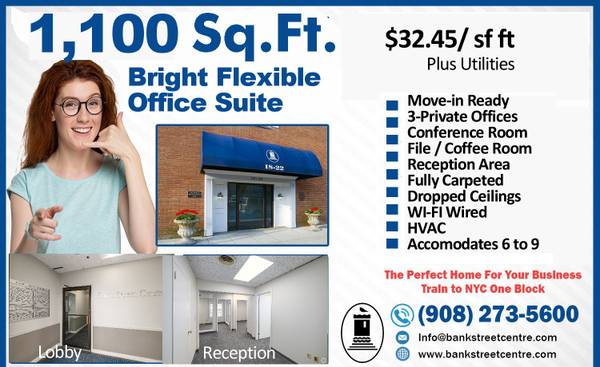 Bright & Spacious 1,100 SF Office Available Now 1