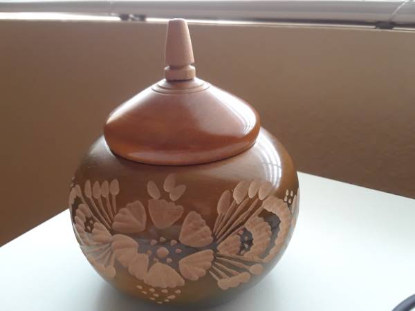 vintage carved wooden jar with lid 1