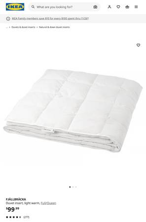IKEA FJÄLLBRÄCKA Full/Queen Feather Down Duvet NIB (Edgewood) 1