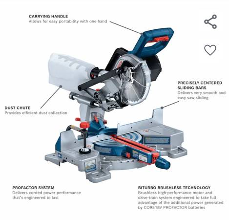 Bosch 18V Profactor Miter Saw w/ (2) 4Ah Battery Kit GCM18V-07SN NEW 1