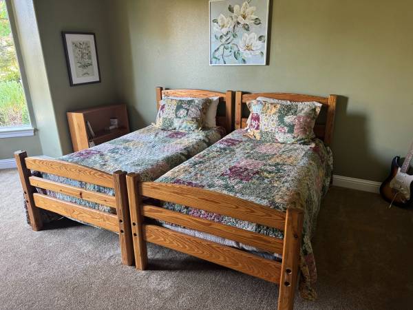 2 Twin Bed Frames with 2 Mattresses/Box Springs 1