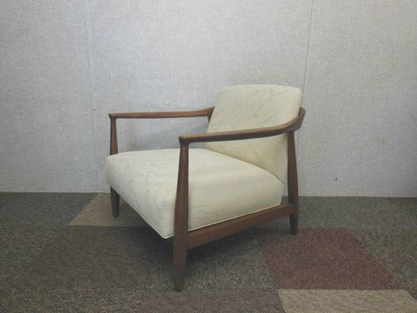 MCM Arm Lounge Chair Beige Walnut Frame Erwin Lambeth 1