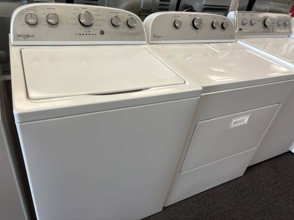 WHIRLPOOL TOP LOAD WASHER AND DRYER SET STAINLESS DRUM NO AGITATOR 1