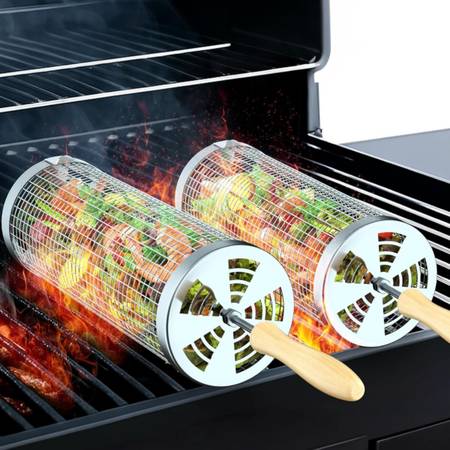 NEW 4 Pc Rolling Grill Baskets 1