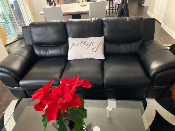Black genuine leather sofa 1