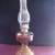 VINTAGE Amber Pressed Glass Oil Lamp w/ Decorative Base 1 thumbnail