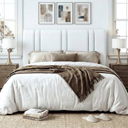 King Size Bed Frame, Platform Bed with Upholstered Velvet Adjustable Headboard,  1