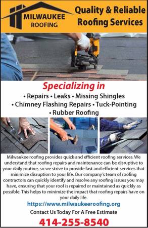 Milwaukee roofing repairs and Chimney repairs. Gutter cleaning 1