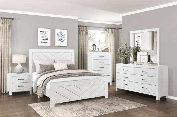 Rustic white wood queen bedroom set - new 1