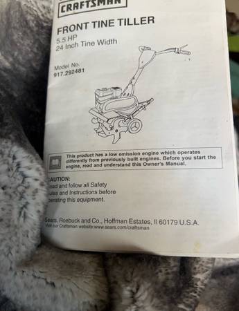 Craftsman Front Tine Tiller 5.5 Hp 24 in. Model No. 917.292481 1