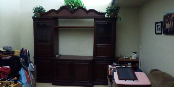 Entertainment center with cabinet lights 1