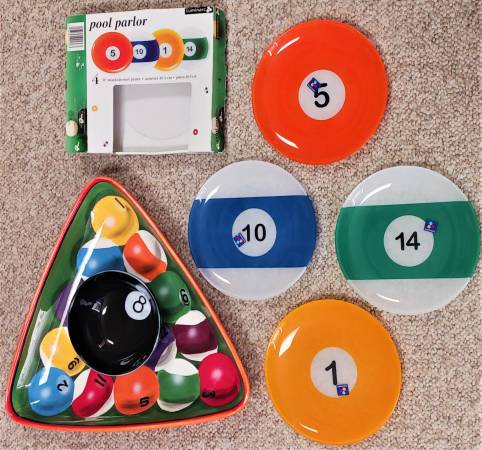 Pool Balls Rack Em Up Hand Painted Stone Lite Serving Dish 16" New 1