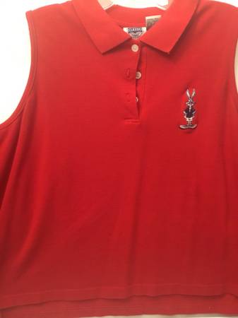 Ladies’ Embroidered Red Sleeveless Shirt with Bugs Bunny 1
