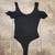 Open Shoulder Ribbed Black Bodysuit Size Small 7 thumbnail