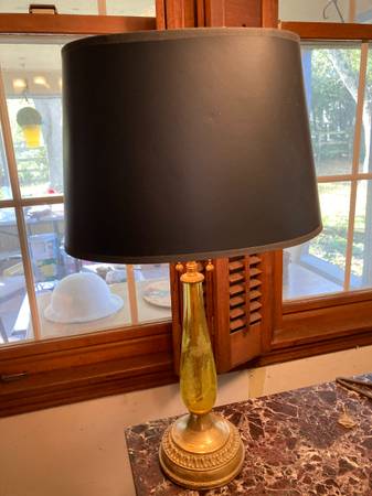 Lamp yellow cut crystal, brass 1920&30's 1