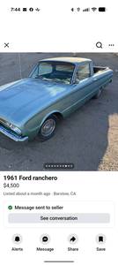 61 Ford ranchero 6cy 3speed stick  on Craigslist